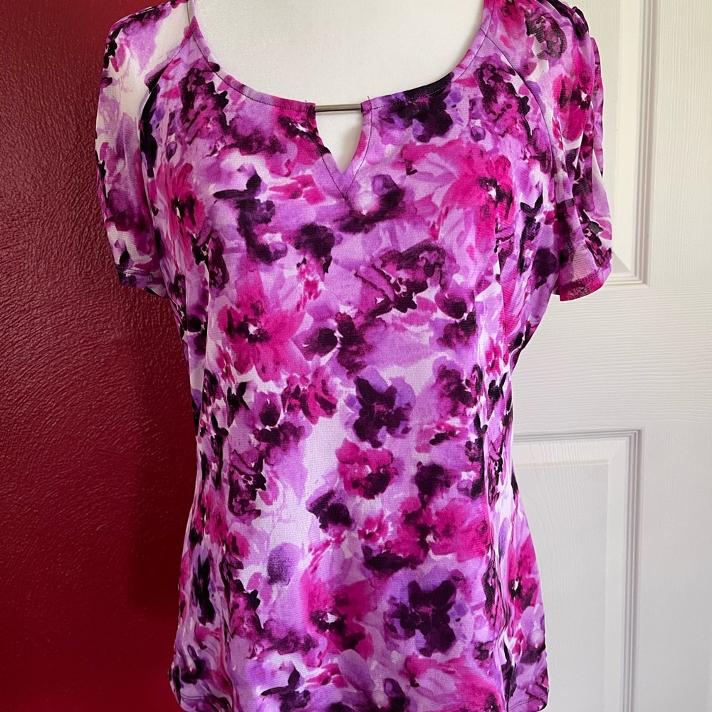 dressbarn Purple and Pink Flutter Sleeve Blouse